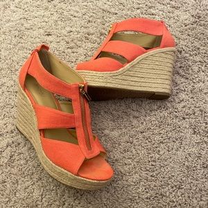 Michael Kors Coral Damita Gold Zipper Cork Wedge size 9